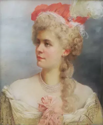 François BRUNERY - 水彩作品 - Portrait de femme au chapeau
