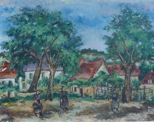 Isaac PAILES - Painting - Peasants by the Farm