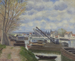 Georges MANZANA-PISSARRO - Gemälde - Péniches sur la Seine