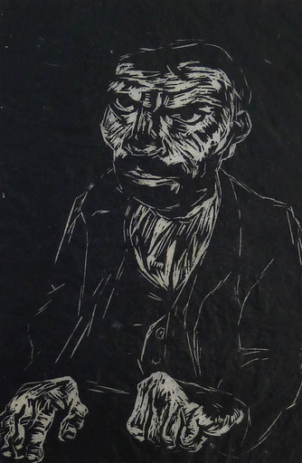 Fedor LOEVENSTEIN - 版画 - Portrait of a Man with Hands on Table