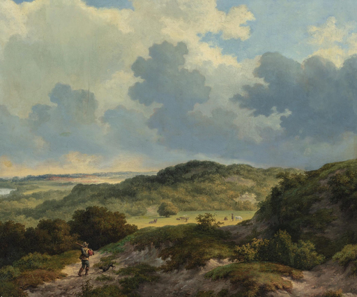 Jean-Michel CELS - Gemälde - A Huntsman in a Woody Hilled Landscape