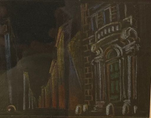 Enrico PRAMPOLINI - Drawing-Watercolor - bozzetto di scena : i capricci di Callot scena del corso