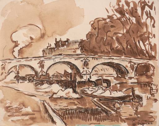 Paul SIGNAC - Drawing-Watercolor - Paris, la Seine au Pont Marie (Ca.1925)