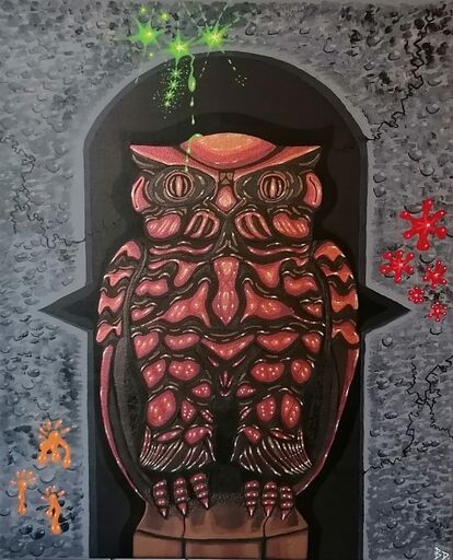Benjamin DAVID - Painting - Owl on the wall