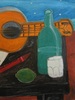 Francisco VIDAL - Pittura - Yellow Guitar and Black Table