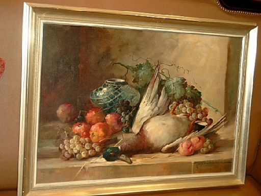 Hedwig PETERMANN - Peinture - Stilleben mit Glasvase, Ente und Früchten.