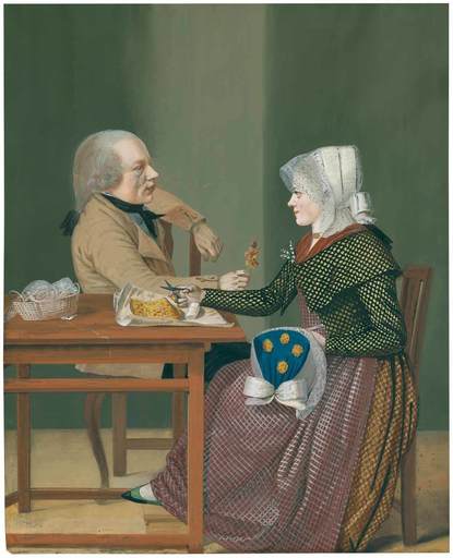 Johann Friedrich Leberecht REINHOLD - Zeichnung Aquarell - Ein Mann und eine Frau an einem Tisch sitzend. 