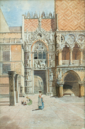 Salvatore PETRUOLO - 水彩作品 - Porta della Carta, Palazzo Ducale in Venice