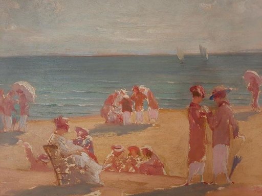 Gustave POETZSCH - Peinture - Scène de plage 