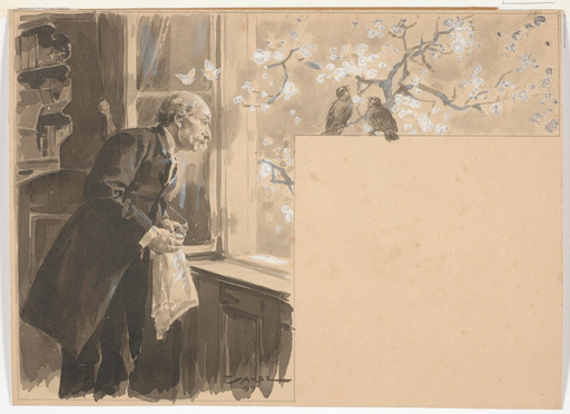 Wilhelm GAUSE - Disegno Acquarello - Wilhelm Gause (1853-1916) "Spring" grisaille 