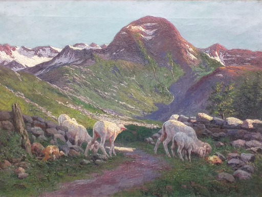 Carlo PRADA - Painting - pecore al pascolo