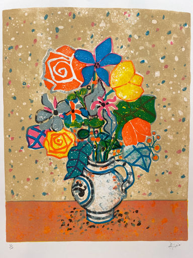 ポール・アイズピリ - 版画 - Vase of Flowers