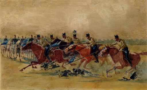 Quinto CENNI - Drawing-Watercolor - Carica di cavalleria