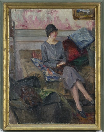 Marguerite Mary DARBOUR - 绘画 - Jeune Dame Assise Dans Un Canapé