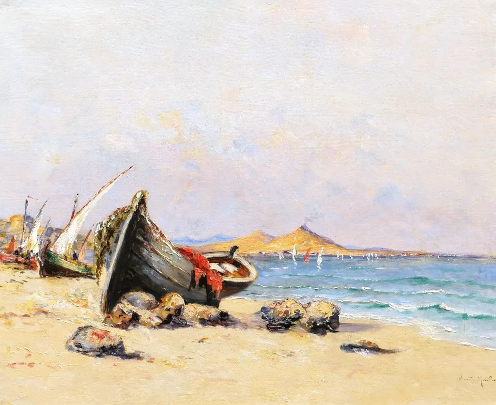 Barques sur la plage dans la baie de Naples by | Émile MAILLARD