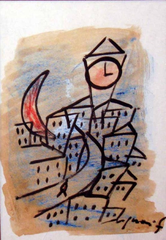 Franco ROGNONI - Drawing-Watercolor - Città