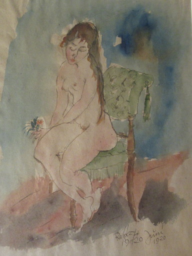 Joachim RAGOCZY - Zeichnung Aquarell - Jeune fille à la rose