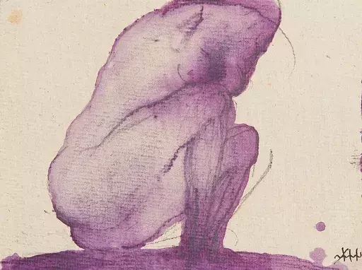 Anton HANAK - Disegno Acquarello - Cowered nude