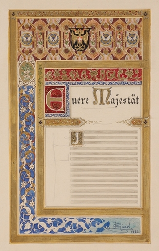 Hermann GIESEL - Zeichnung Aquarell - "Neogothic Book Design" by Hermann Giesel, 1882