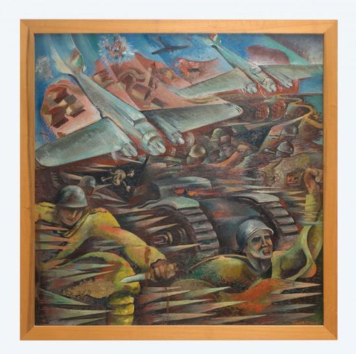 Cesare ANDREONI - Peinture - aeropittura con carri armati 