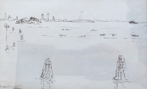 Jean BERTHOLLE - Drawing-Watercolor - Bord de mer