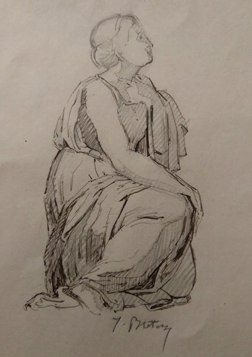 Jules BRETON - Drawing-Watercolor - Femme drapée 