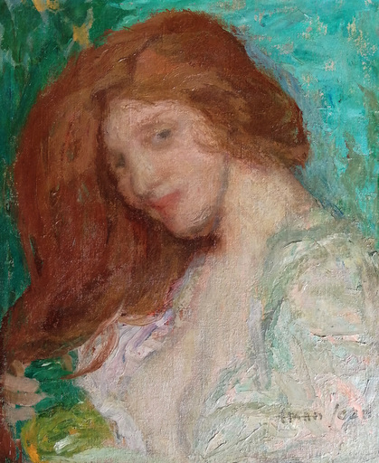 Edmond AMAN-JEAN - Peinture - Jeune femme rousse
