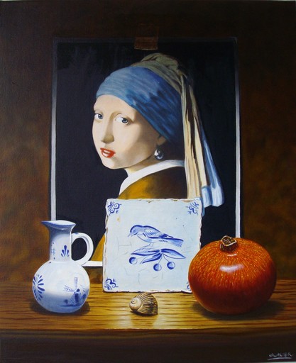 Jean-Pierre WALTER - Peinture - La jeune fille de Delft à la grenade