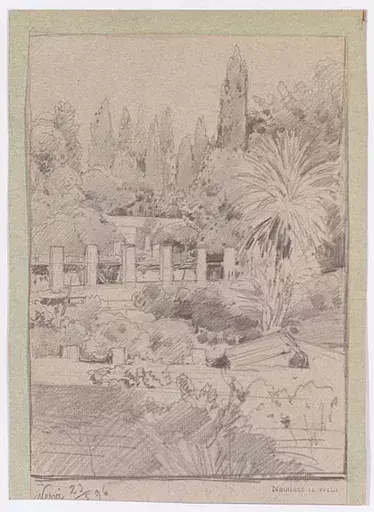 Hans WILT - Drawing-Watercolor - "Garden in Nervi near Genua" 