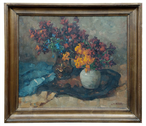 Guillaume MICHIELS - Gemälde - Stillive orange and red flowers