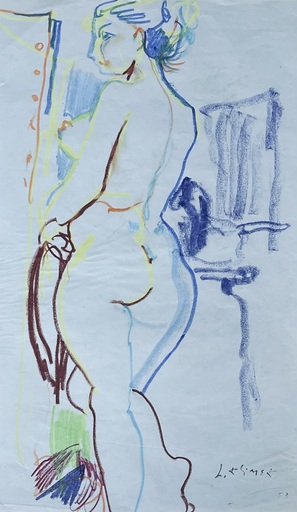 Ludwig KLIMEK - Zeichnung Aquarell - Nu à la fenêtre 