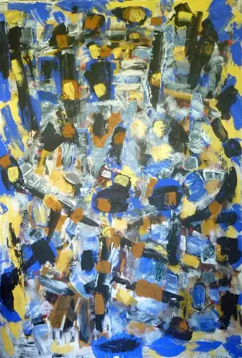 François GARROS - Painting - Grand signe bleu jaune