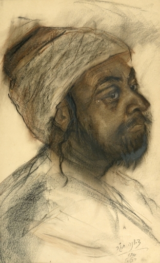 Ziona TAJAR - Drawing-Watercolor - Portrait of a Yemenite Jew from Jerusalem