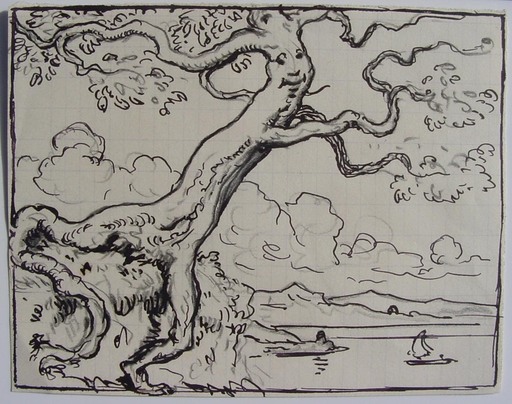 Eugène BURNAND - Dibujo Acuarela - arbre humanoïde