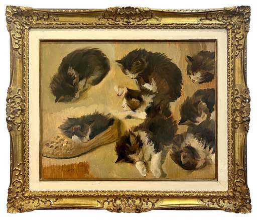 Alfredo PROTTI - Gemälde - Studio di gatti