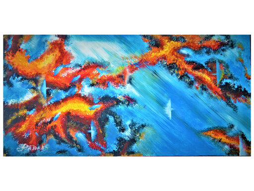 Romeo DOBROTA - Painting - Earth, fire, air and water, acrylic on canvas, 