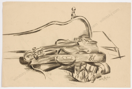 Boris DEUTSCH - Drawing-Watercolor - "Still-life with violin", drawing