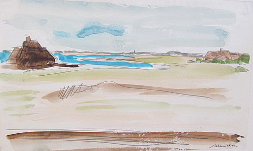 Paul MECHLEN - Drawing-Watercolor - Sylt - Häuser an der Küste. Skizze. 