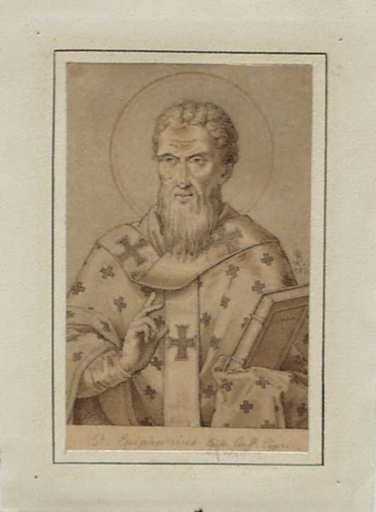 Ludwig Ferdinand SCHNORR VON CAROLSFELD - Disegno Acquarello - "Saint Epiphanius" by Ludwig F. Schnorr von Carolsfeld 