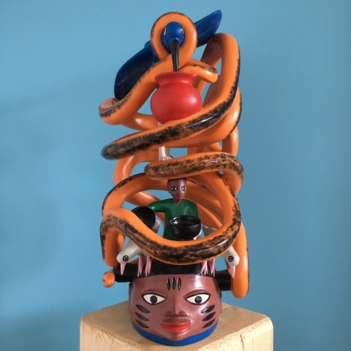 Kifouli DOSSOU - Sculpture-Volume - Snake and bird mask