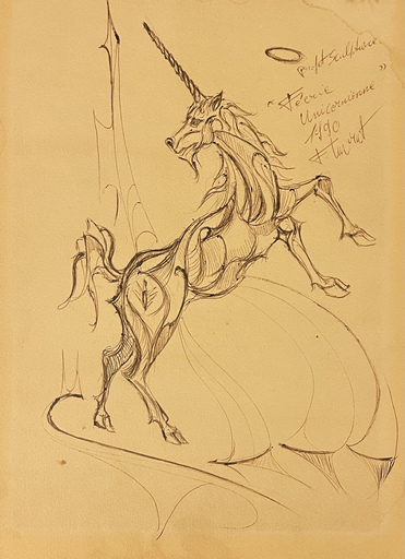 François LAVRAT - Zeichnung Aquarell - La licorne 