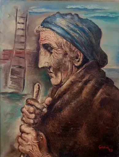Léon GISCHIA - Peinture - "LA VIEILLE LANDAISE"