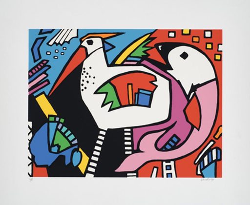 Hans VERSCHOOR - 版画 - Vogel und Fisch (Bird and Fish)