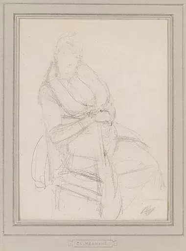 Charles HERMANS - Zeichnung Aquarell - "Female Portrait", late 19th Century