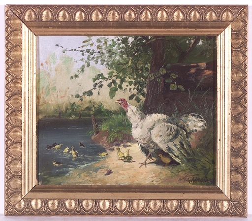 Wilhelm BUDDENBERG - Peinture - "Turkey with Ducklings", Oil Painting