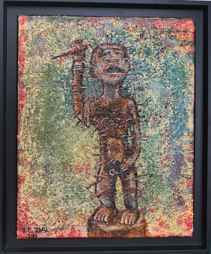 Jean Charles ZIAI - Painting - Statuette Africaine aux cloux 