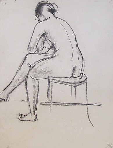 Erich HARTMANN - Disegno Acquarello - #19712: Nackte Frau in Rückansicht.