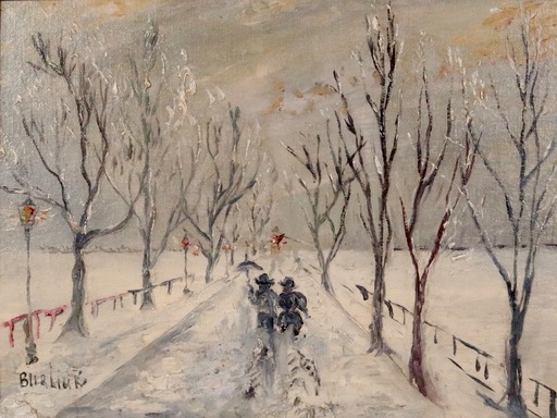 David BURLIUK - Painting - Couple along the Snow