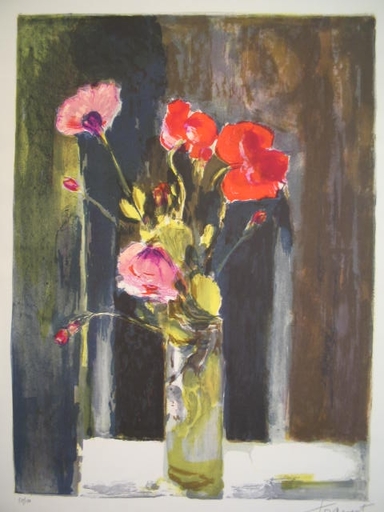 Louis TRAVERT - Estampe-Multiple - Vase aux fleurs,1968