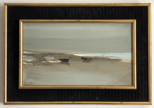 Georges LAPORTE - Gemälde - Bretagne, bateaux à marée basse .